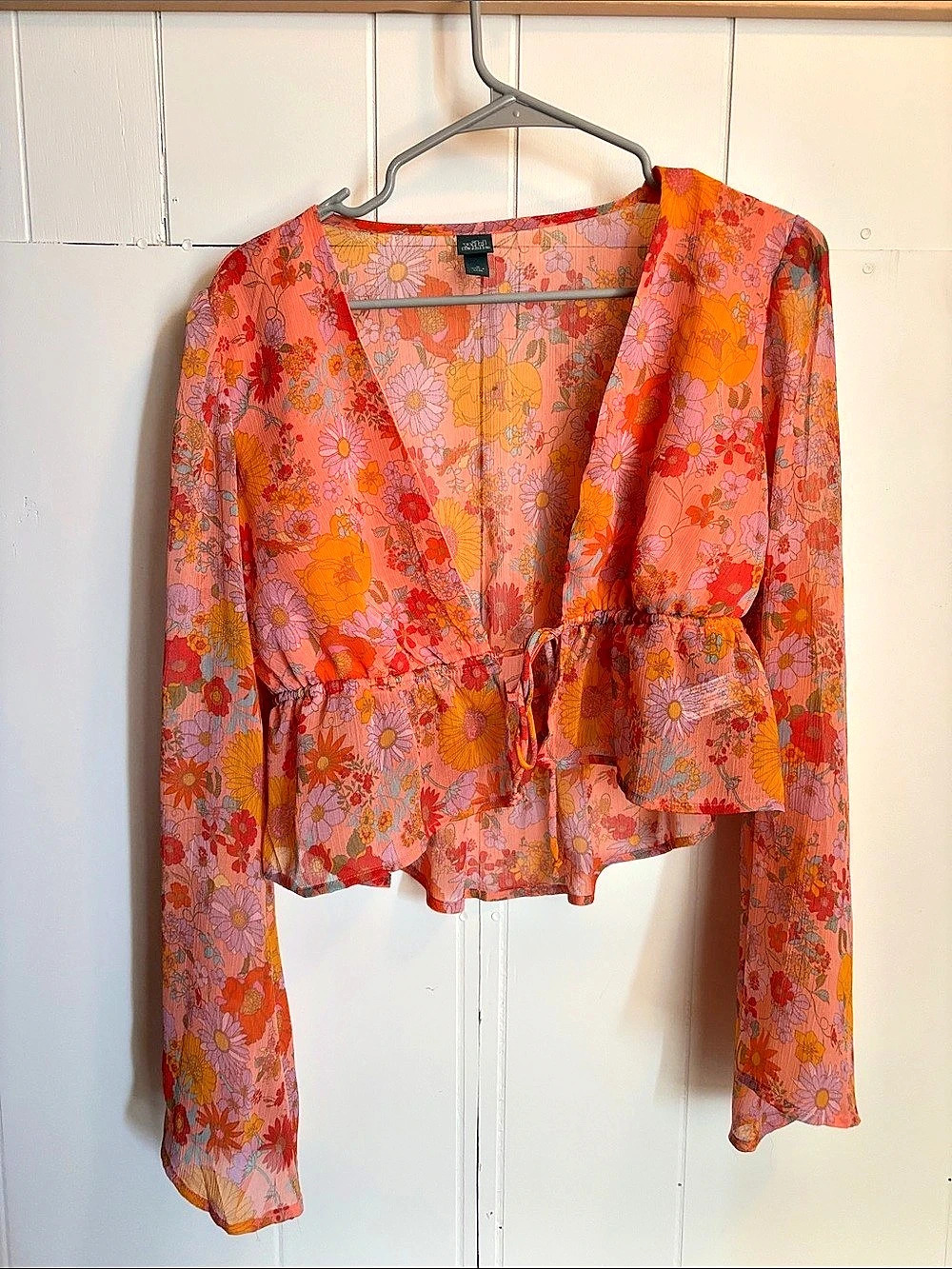 Wild Fable Floral Tie-Front Blouse in Pink & Orange Size Medium
